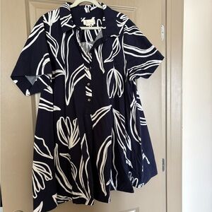 Anthropologie Blue and White Leaf dress